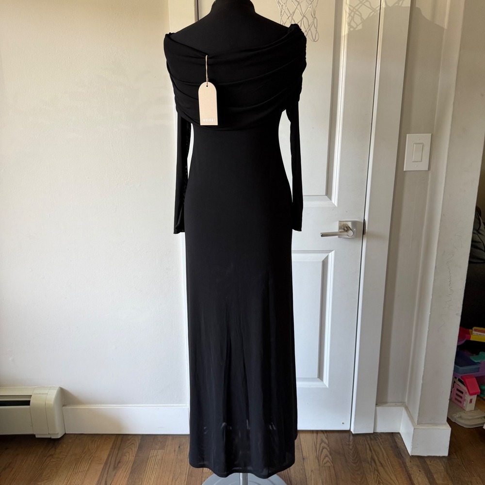 MESHKI Josie Off Shoulder Mesh Maxi Dress Black Women's Long Sleeve Size M - Picture 10 of 16